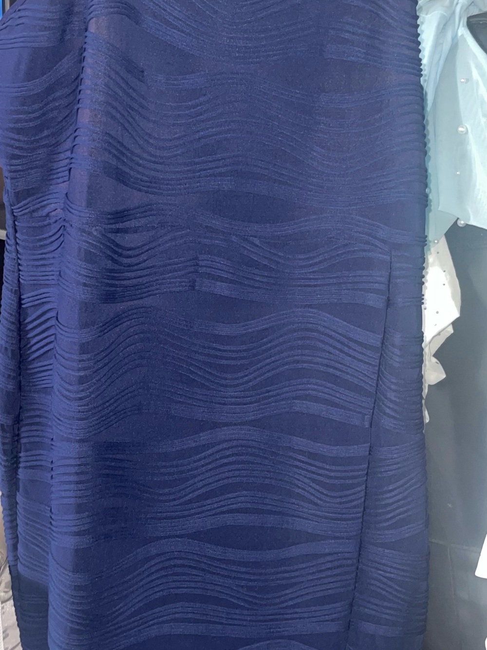 Navy Textured Wave Midi Skirt